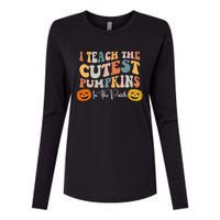 Teacher Halloween Cutest Pumpkins Retro Teacher Fall Womens Cotton Relaxed Long Sleeve T-Shirt