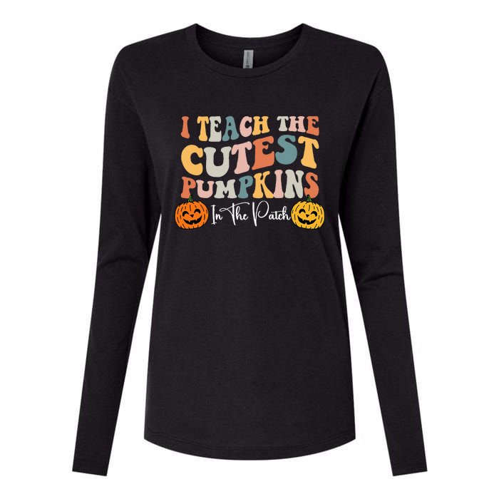 Teacher Halloween Cutest Pumpkins Retro Teacher Fall Womens Cotton Relaxed Long Sleeve T-Shirt