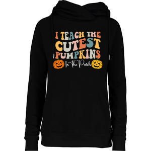 Teacher Halloween Cutest Pumpkins Retro Teacher Fall Womens Funnel Neck Pullover Hood