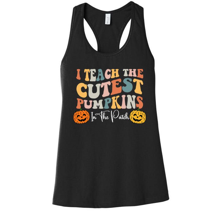 Teacher Halloween Cutest Pumpkins Retro Teacher Fall Women's Racerback Tank