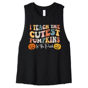 Teacher Halloween Cutest Pumpkins Retro Teacher Fall Women's Racerback Cropped Tank