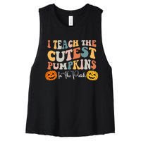 Teacher Halloween Cutest Pumpkins Retro Teacher Fall Women's Racerback Cropped Tank