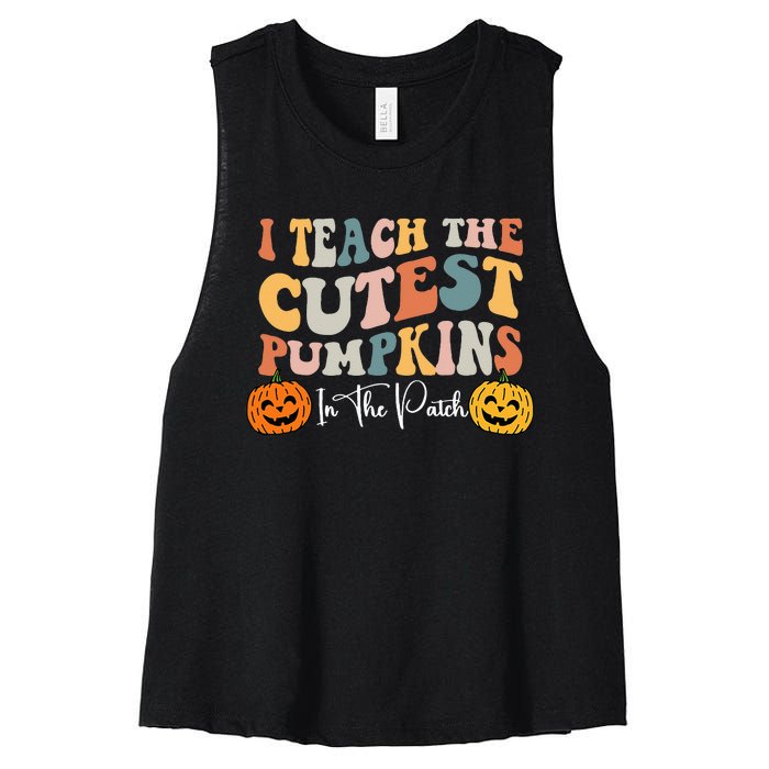 Teacher Halloween Cutest Pumpkins Retro Teacher Fall Women's Racerback Cropped Tank