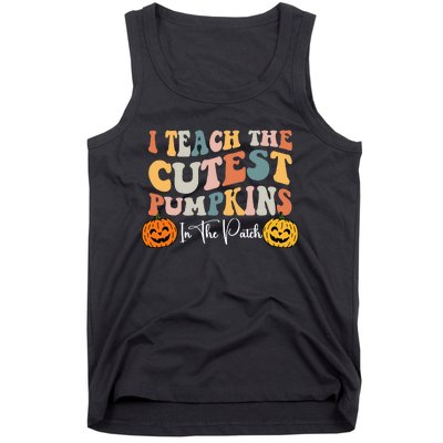 Teacher Halloween Cutest Pumpkins Retro Teacher Fall Tank Top