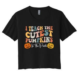 Teacher Halloween Cutest Pumpkins Retro Teacher Fall Women's Crop Top Tee