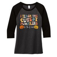 Teacher Halloween Cutest Pumpkins Retro Teacher Fall Women's Tri-Blend 3/4-Sleeve Raglan Shirt