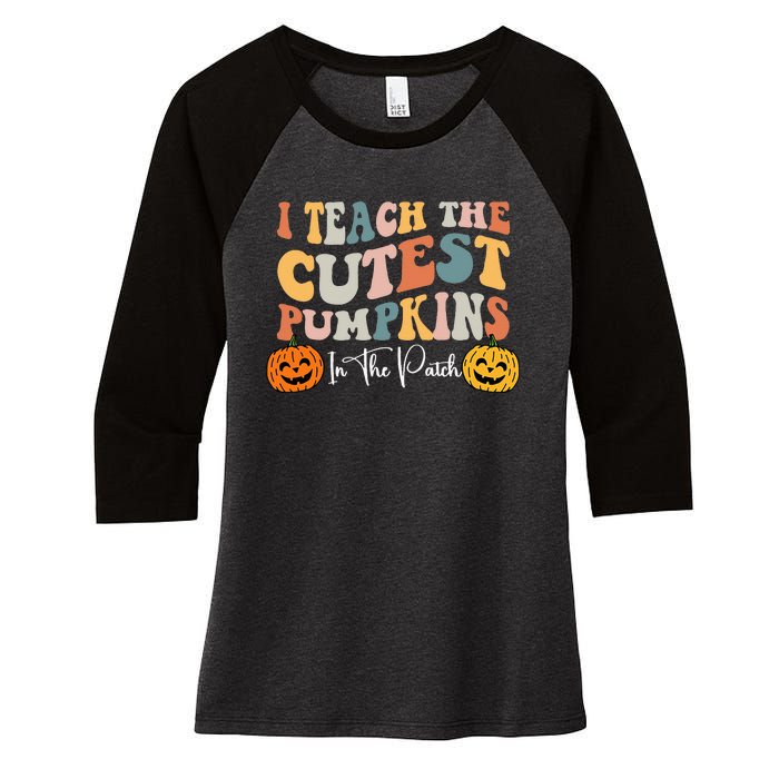 Teacher Halloween Cutest Pumpkins Retro Teacher Fall Women's Tri-Blend 3/4-Sleeve Raglan Shirt