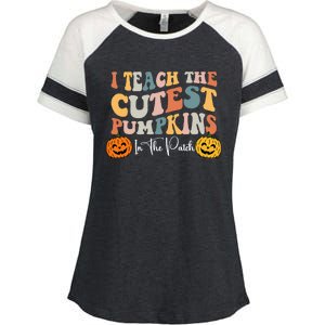 Teacher Halloween Cutest Pumpkins Retro Teacher Fall Enza Ladies Jersey Colorblock Tee