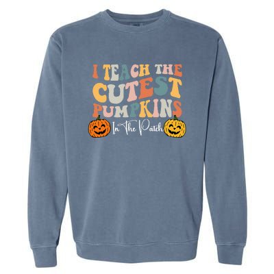 Teacher Halloween Cutest Pumpkins Retro Teacher Fall Garment-Dyed Sweatshirt