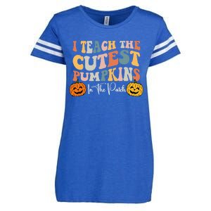 Teacher Halloween Cutest Pumpkins Retro Teacher Fall Enza Ladies Jersey Football T-Shirt