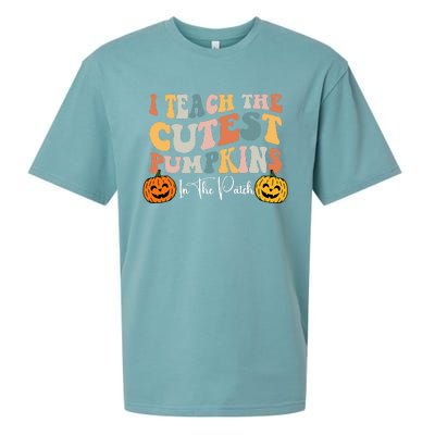 Teacher Halloween Cutest Pumpkins Retro Teacher Fall Sueded Cloud Jersey T-Shirt