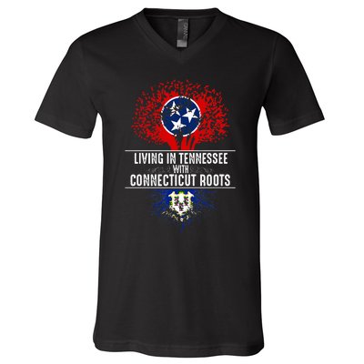 Tennessee Home Connecticut Roots State Tree Flag V-Neck T-Shirt