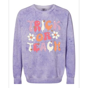 Teacher Halloween Costume Trick Or Teach Ghost Groovy 70s Colorblast Crewneck Sweatshirt