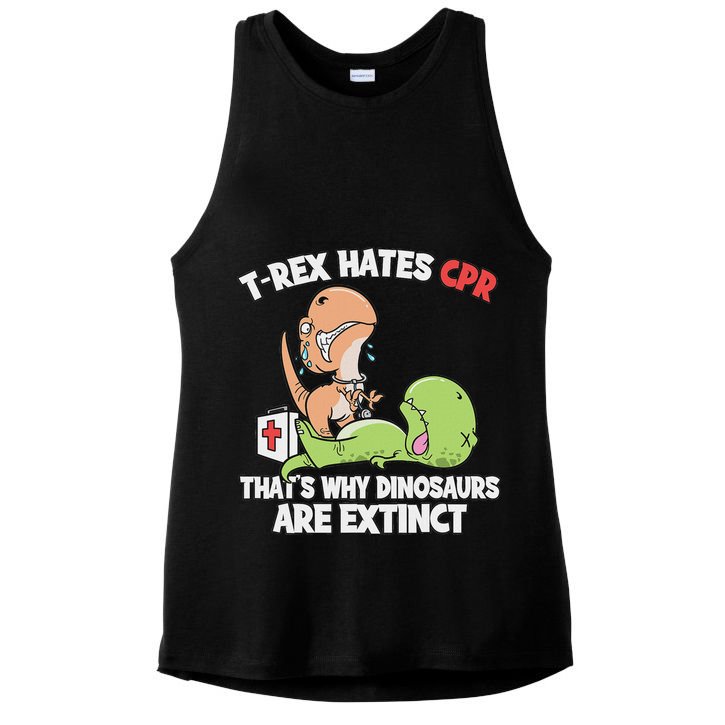 Trex Hates Cpr Dinosaur Nurse Ladies PosiCharge Tri-Blend Wicking Tank