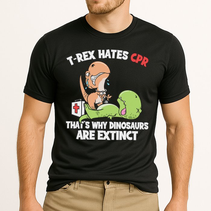 Trex Hates Cpr Dinosaur Nurse Cooling Performance Crew T-Shirt