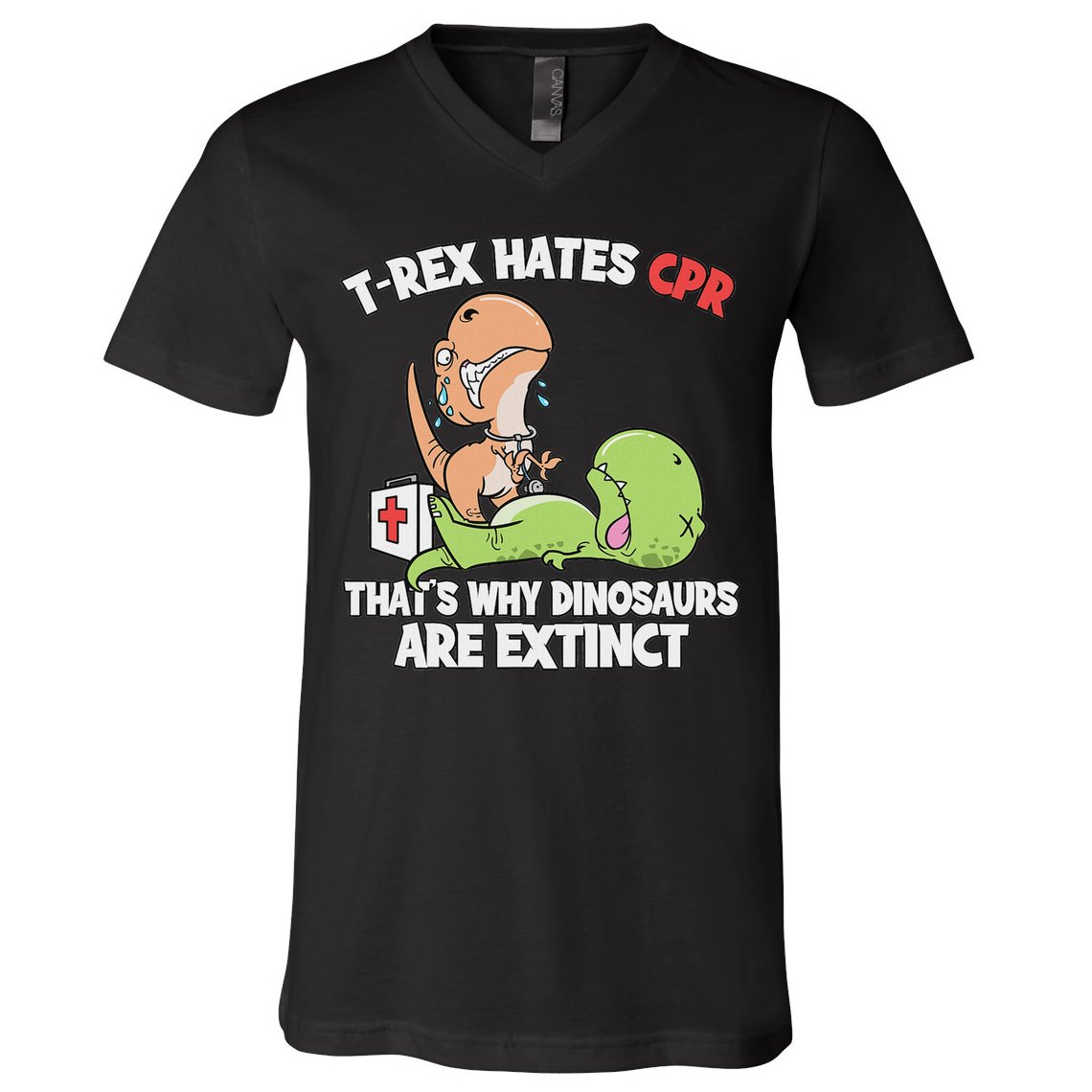 Trex Hates Cpr Dinosaur Nurse V-Neck T-Shirt