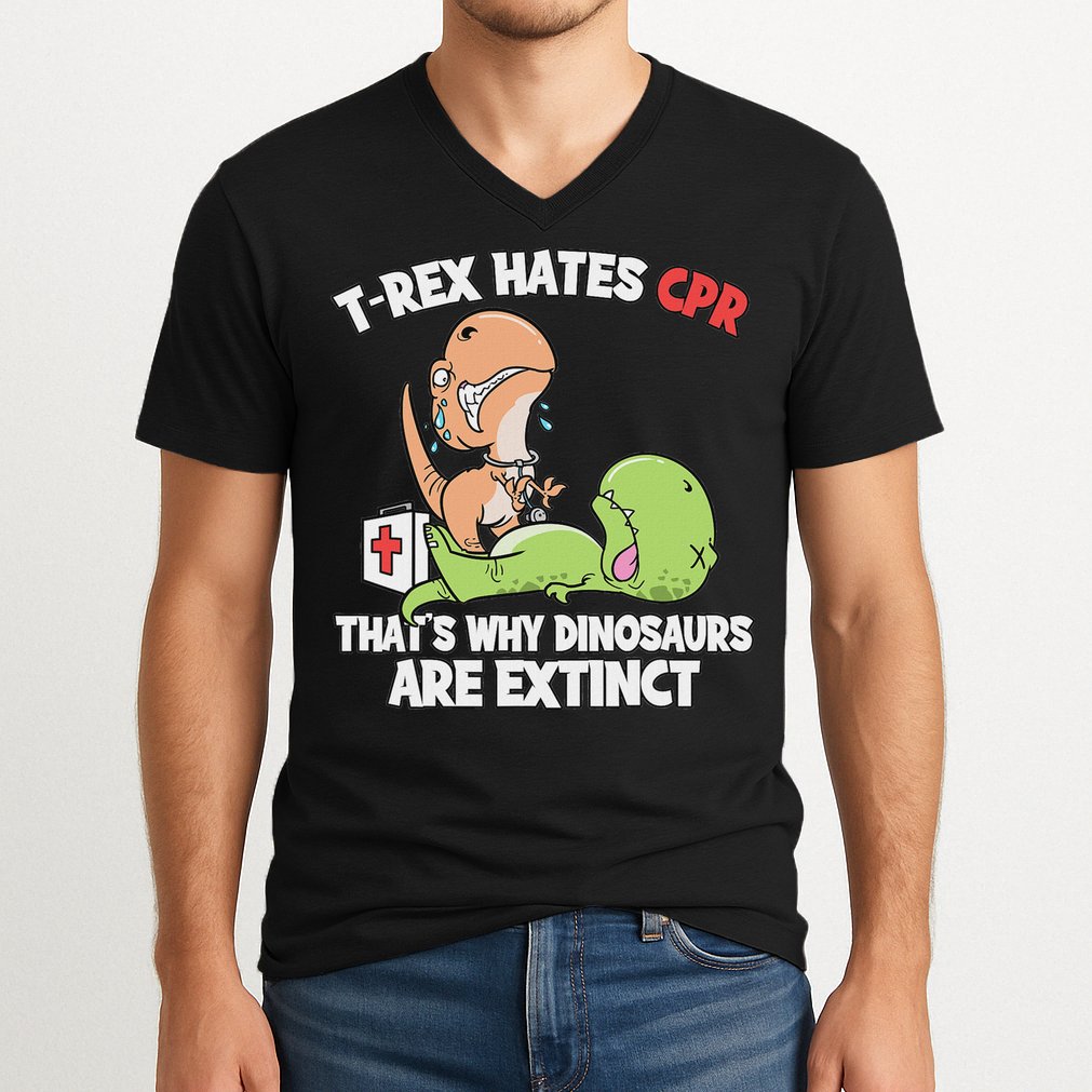 Trex Hates Cpr Dinosaur Nurse V-Neck T-Shirt