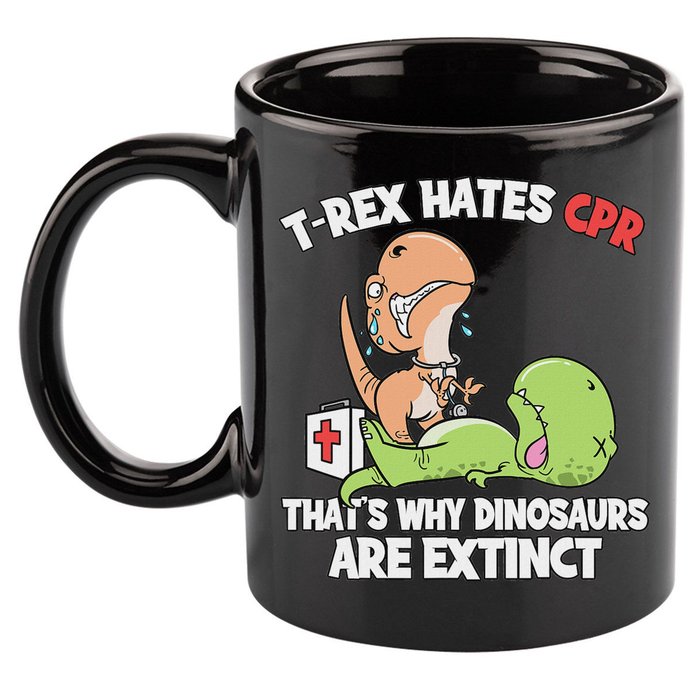 Trex Hates Cpr Dinosaur Nurse 11oz C Handle Ceramic Mug
