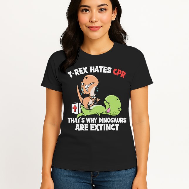 Trex Hates Cpr Dinosaur Nurse Womens T-Shirt