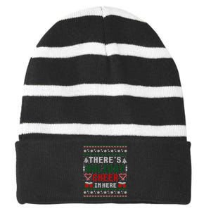 ThereS Holiday Cheer In Here Christmas Ugly Striped Beanie with Solid Band