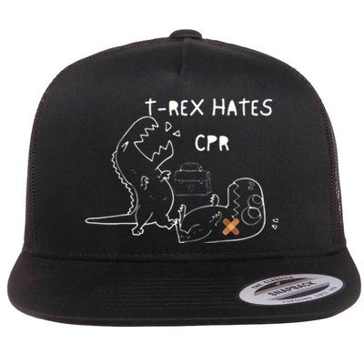 Trex Hates Cpr Dinosaurs Funny Nurse Flat Bill Trucker Hat