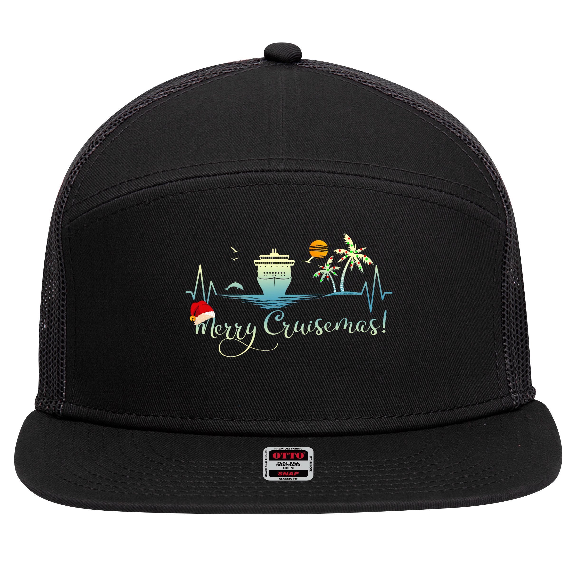 Tropical Heartbeat Christmas Cruise 2024 Merry Cruisemas 7 Panel Mesh Trucker Snapback Hat