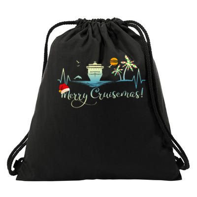 Tropical Heartbeat Christmas Cruise 2024 Merry Cruisemas Drawstring Bag