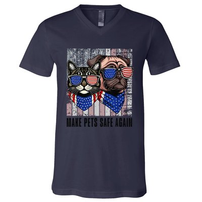 Trump Harris Debate Eating The Dogs Cat Make Pets Safe Again V-Neck T-Shirt