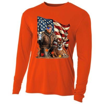 Trump Hunting Deer Funny Beer Drinking Beer Hunting Cooling Performance Long Sleeve Crew