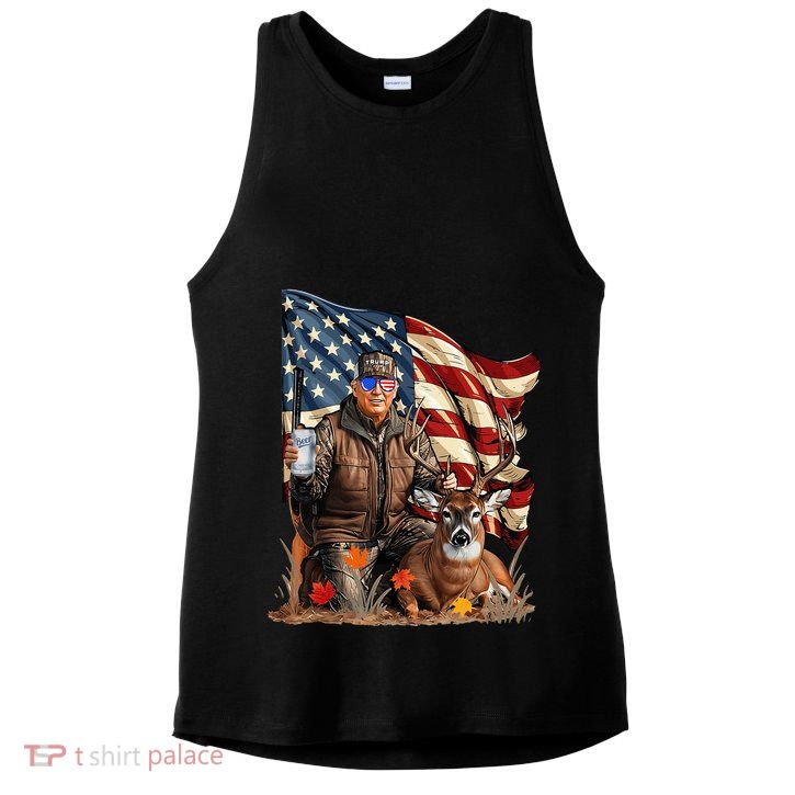 Trump Hunting Deer Funny Beer Drinking Beer Hunting Ladies PosiCharge Tri-Blend Wicking Tank