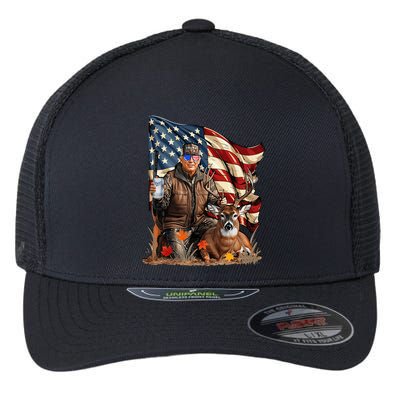 Trump Hunting Deer Funny Beer Drinking Beer Hunting Flexfit Unipanel Trucker Cap