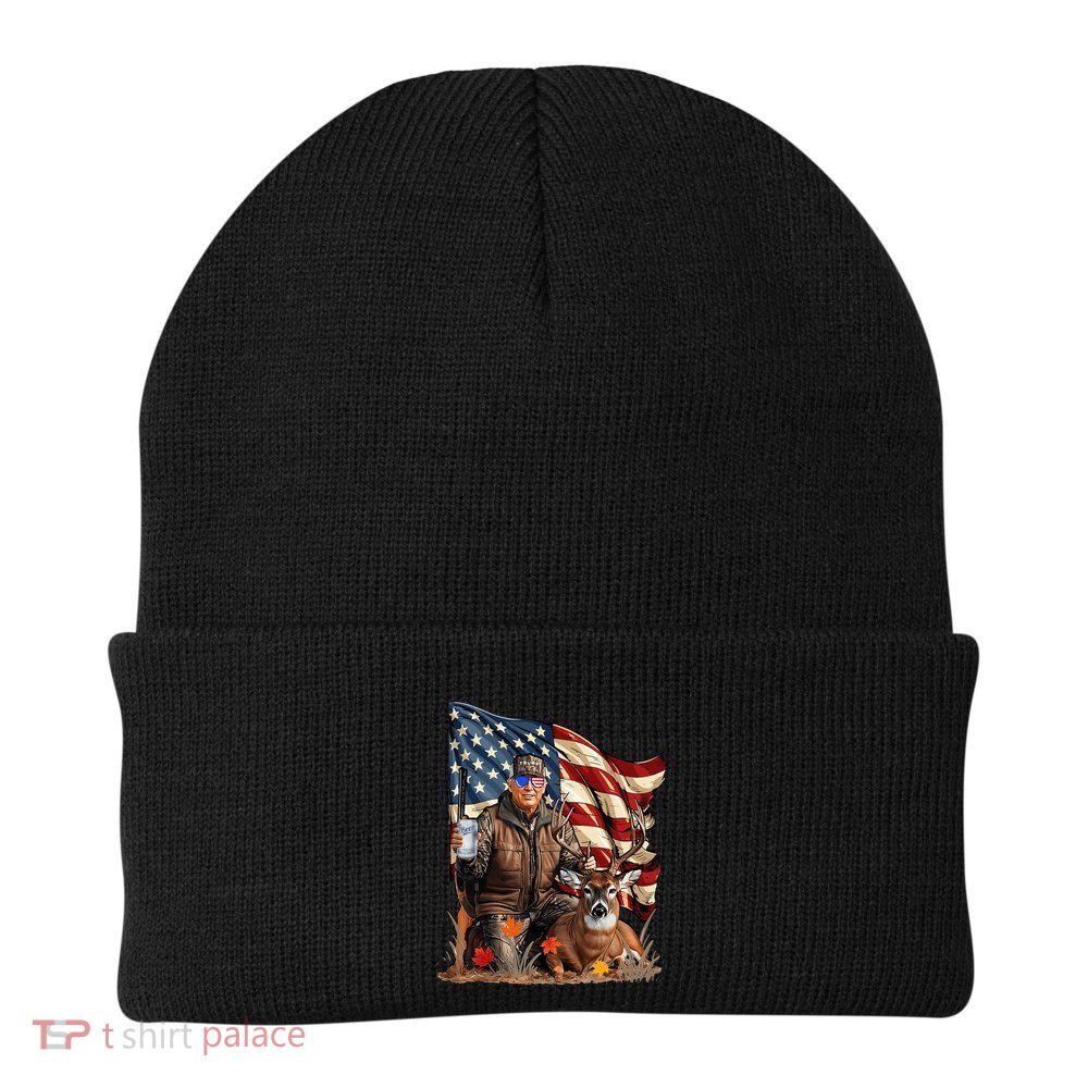 Trump Hunting Deer Funny Beer Drinking Beer Hunting Beanie