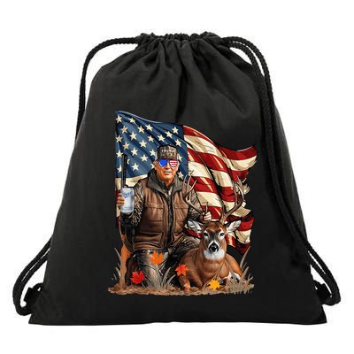 Trump Hunting Deer Funny Beer Drinking Beer Hunting Drawstring Bag