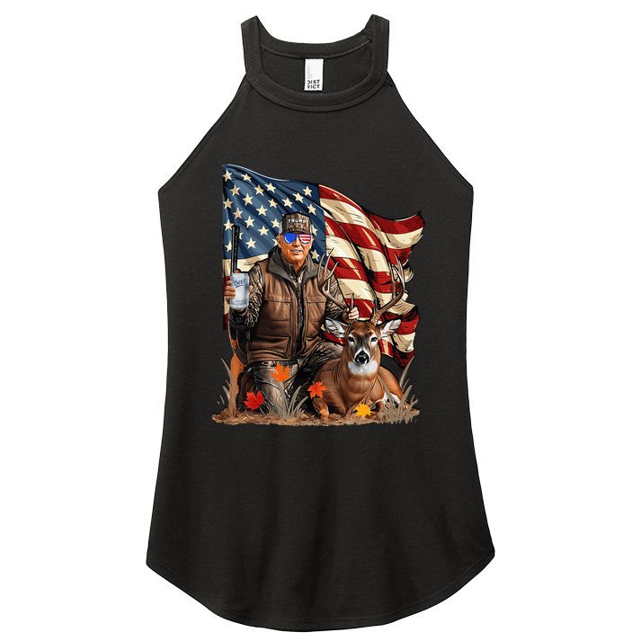 Trump Hunting Deer Funny Beer Drinking Beer Hunting Women's Perfect Tri Rocker Tank