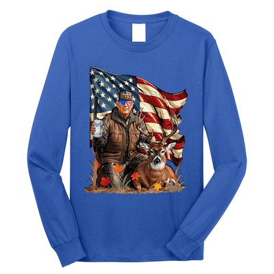 Trump Hunting Deer Funny Beer Drinking Beer Hunting Long Sleeve Shirt