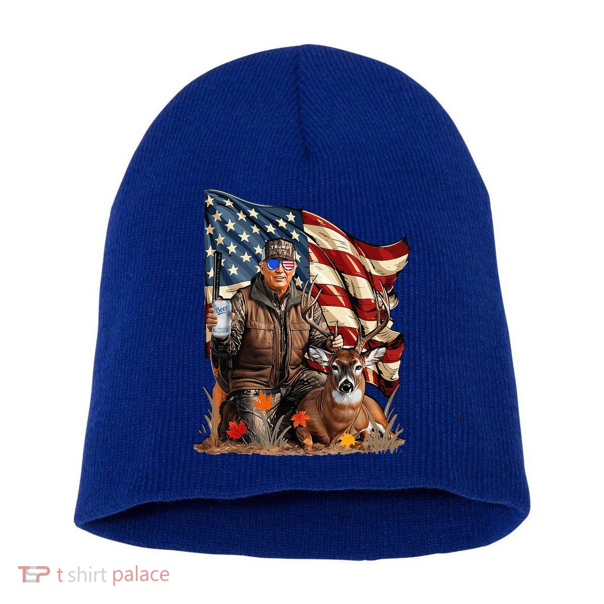 Trump Hunting Deer Funny Beer Drinking Beer Hunting Short Acrylic Beanie