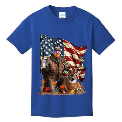 Trump Hunting Deer Funny Beer Drinking Beer Hunting Kids T-Shirt