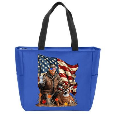 Trump Hunting Deer Funny Beer Drinking Beer Hunting Zip Tote Bag