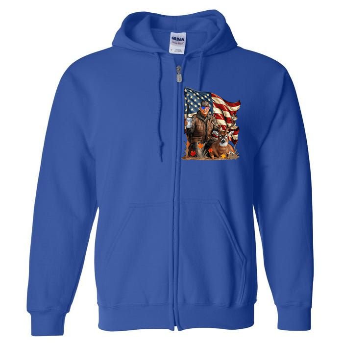 Trump Hunting Deer Funny Beer Drinking Beer Hunting Full Zip Hoodie