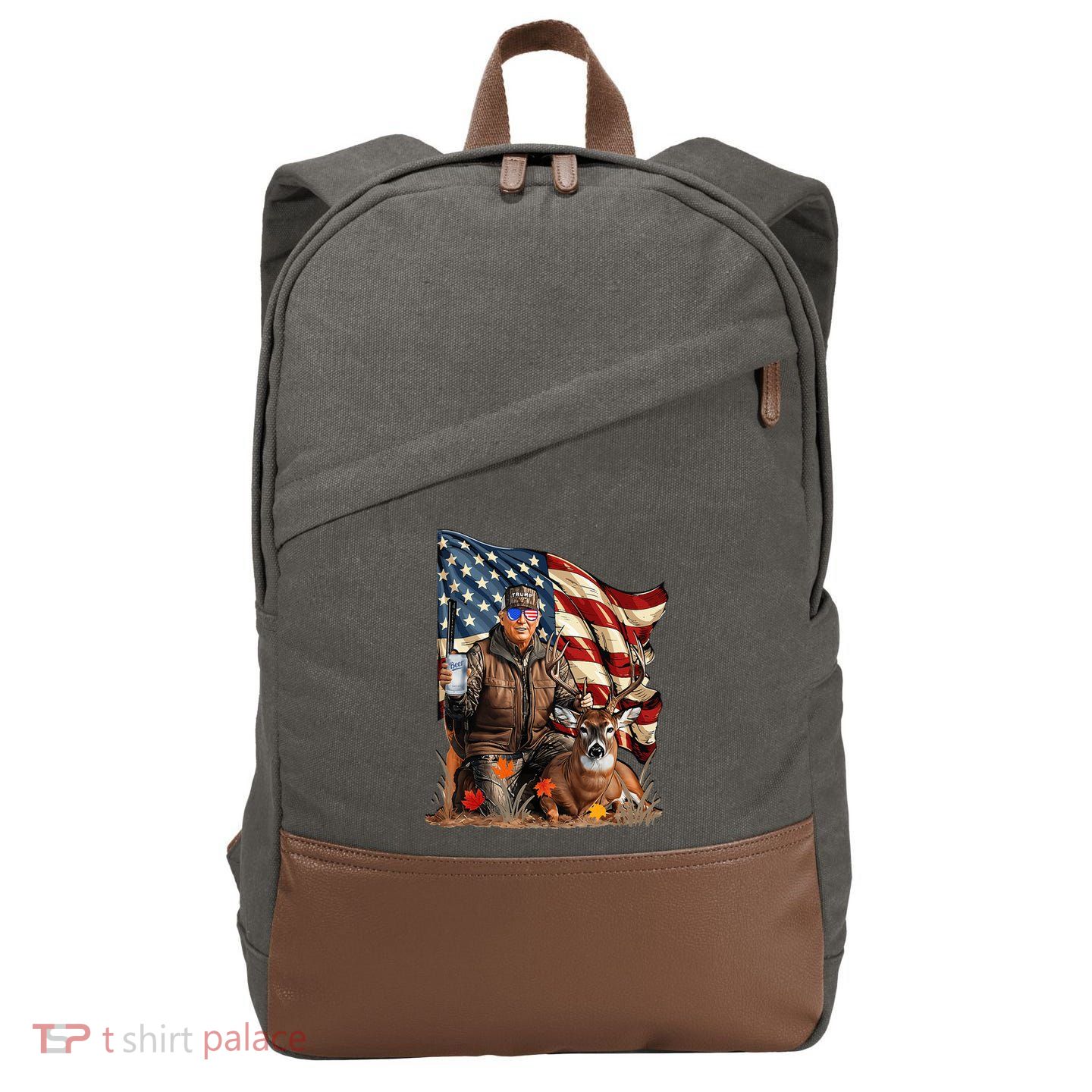 Trump Hunting Deer Funny Beer Drinking Beer Hunting Cotton Canvas Backpack