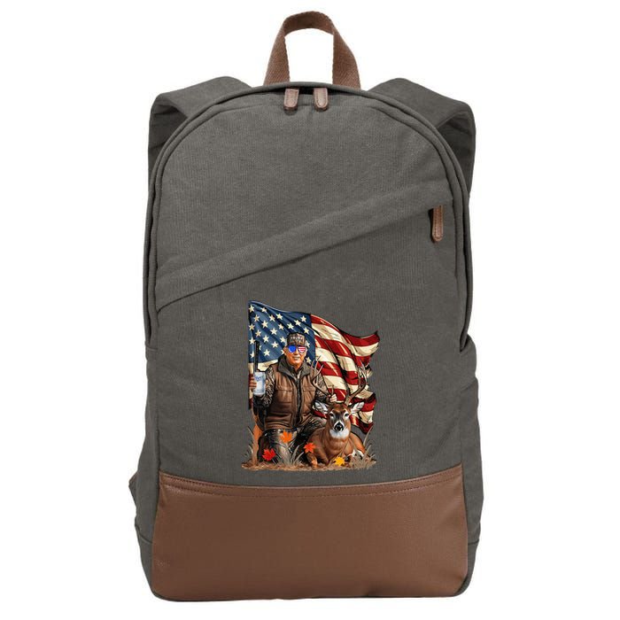 Trump Hunting Deer Funny Beer Drinking Beer Hunting Cotton Canvas Backpack