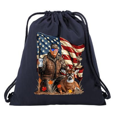 Trump Hunting Deer Funny Beer Drinking Beer Hunting Drawstring Bag