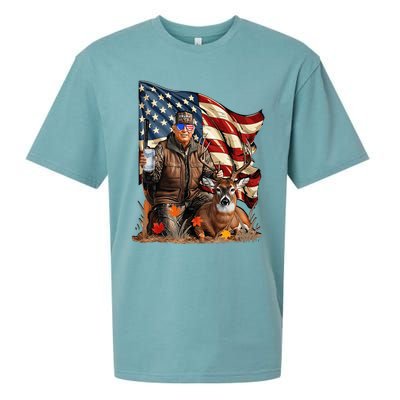 Trump Hunting Deer Funny Beer Drinking Beer Hunting Sueded Cloud Jersey T-Shirt