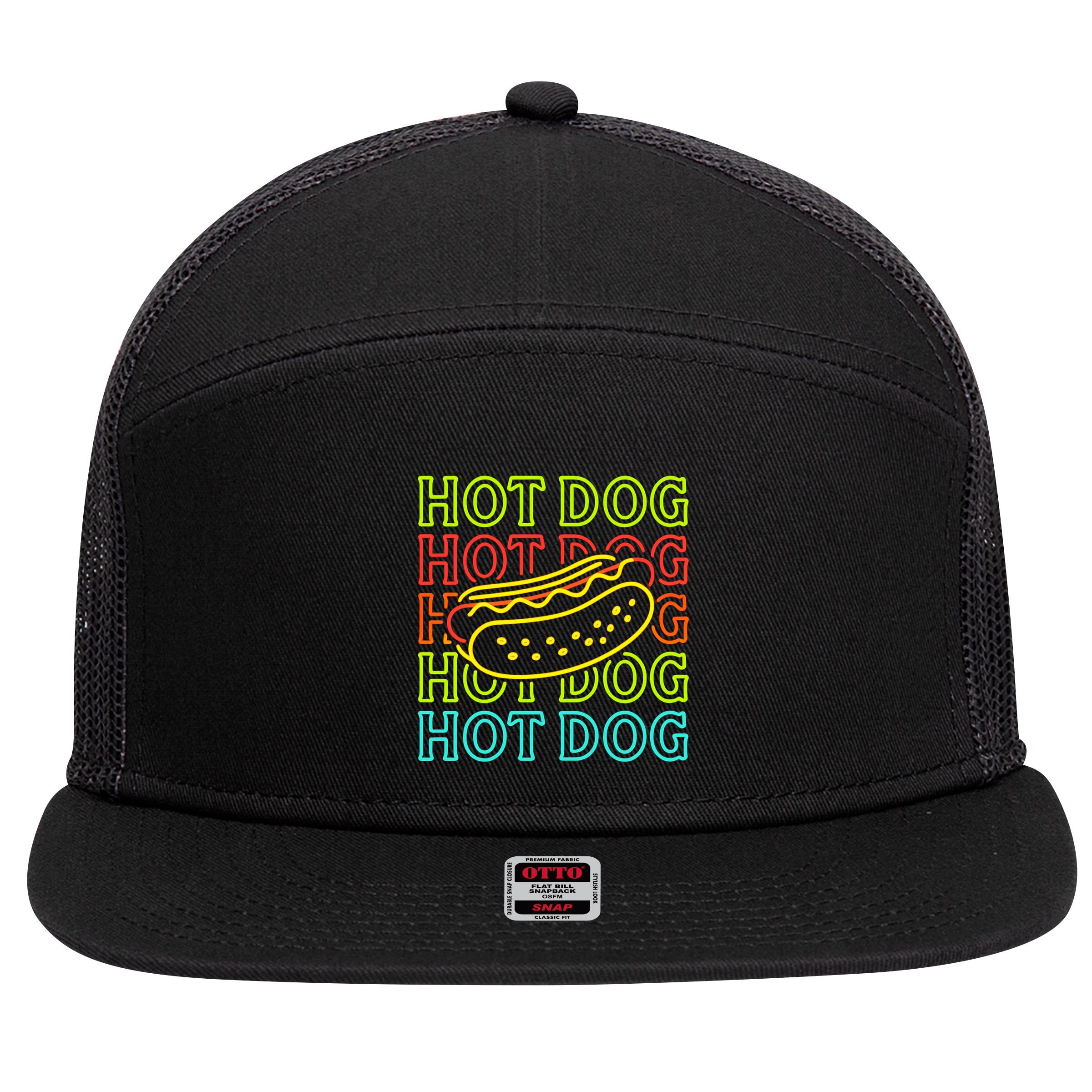 Trending Hot Dog Fashion Neon Design 7 Panel Mesh Trucker Snapback Hat