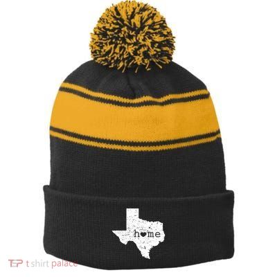Texas Home Distressed Tx Map With Heart Stripe Pom Pom Beanie