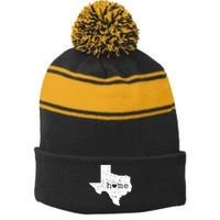 Texas Home Distressed Tx Map With Heart Stripe Pom Pom Beanie