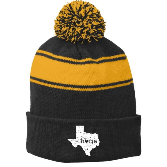 Texas Home Distressed Tx Map With Heart Stripe Pom Pom Beanie