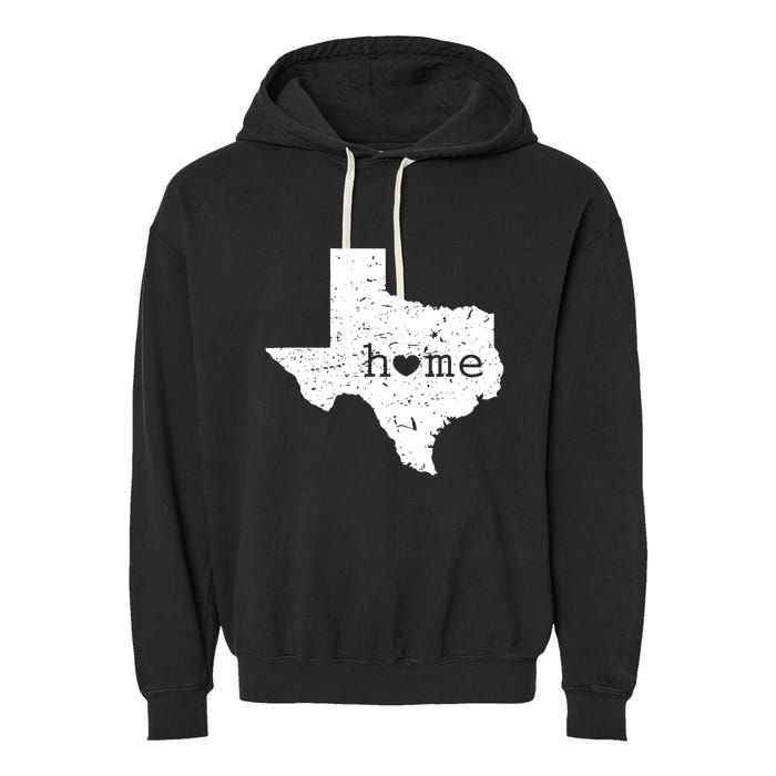 Texas Home Distressed Tx Map With Heart Garment-Dyed Fleece Hoodie