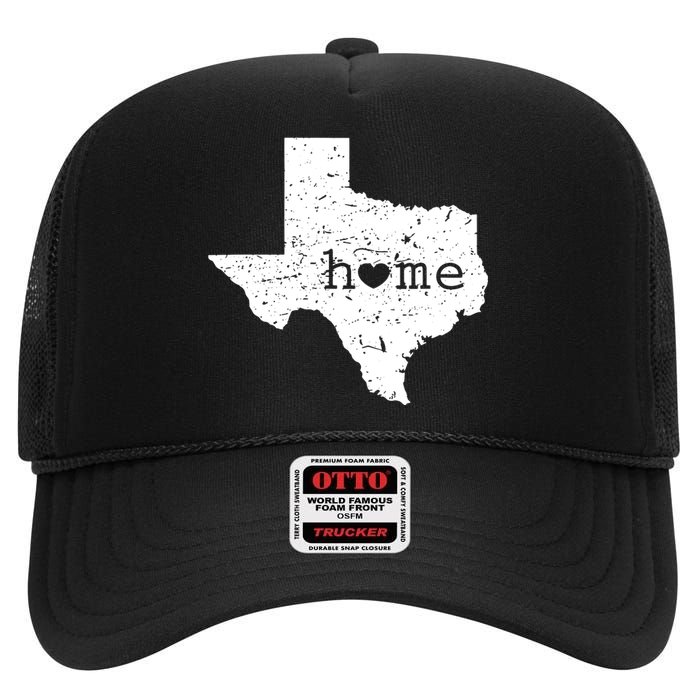 Texas Home Distressed Tx Map With Heart High Crown Mesh Back Trucker Hat