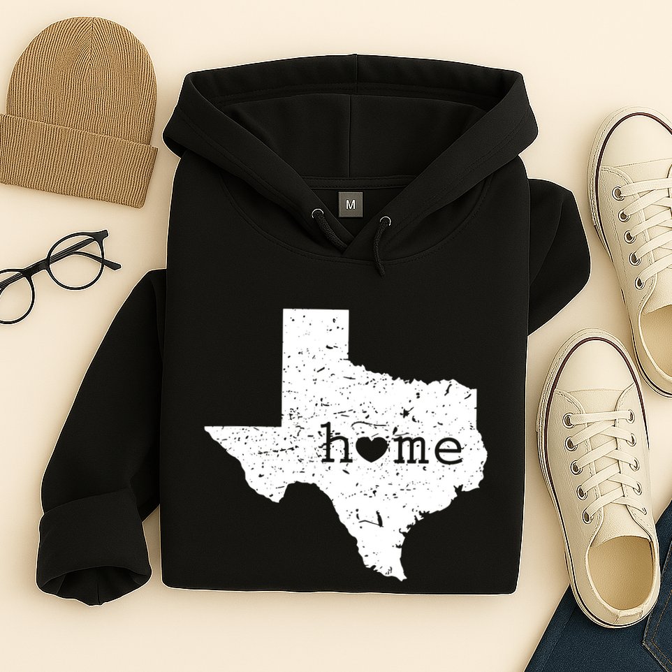 Texas Home Distressed Tx Map With Heart Hoodie